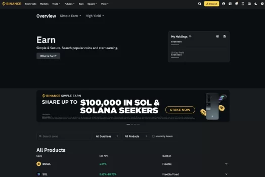 Binance Earn Landing Page