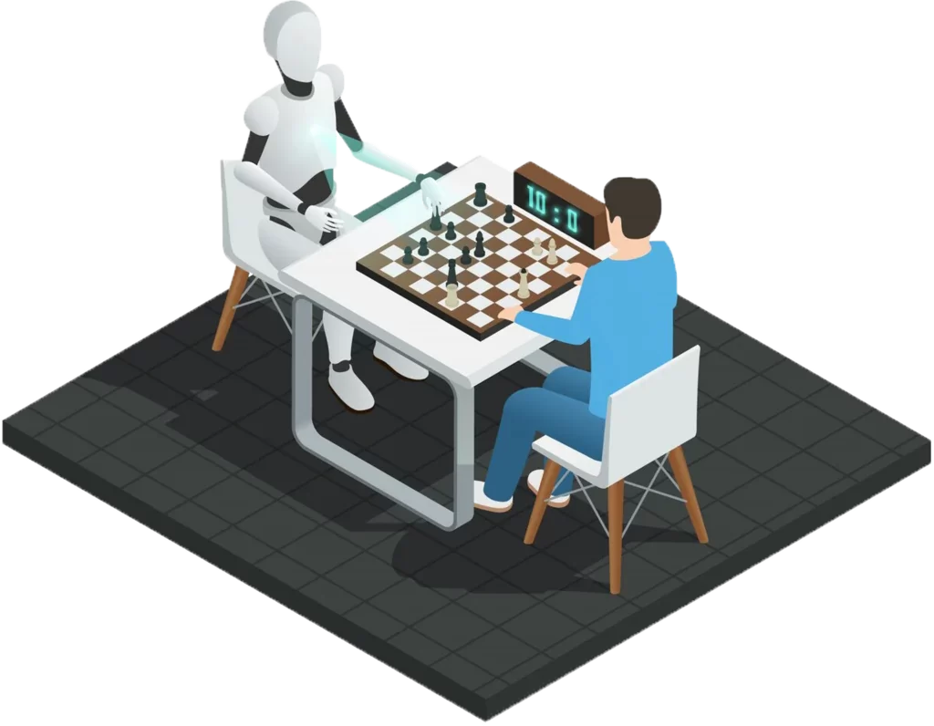 Robot Playing Chess With Man Illustration